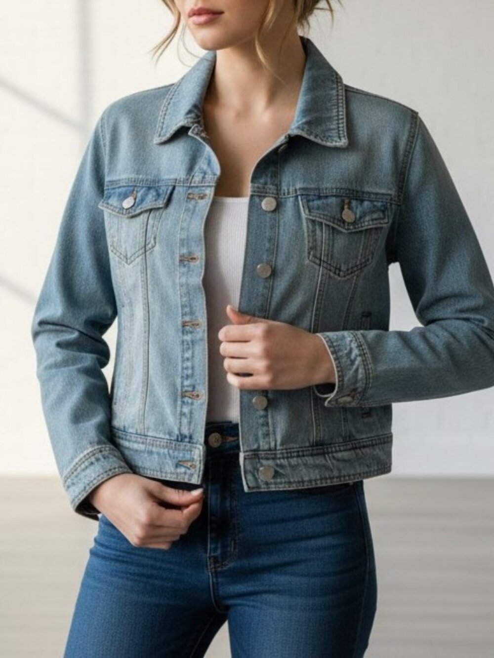 Cisono Los Angeles Light Wash Faded Denim Jacket Women's L Y2K